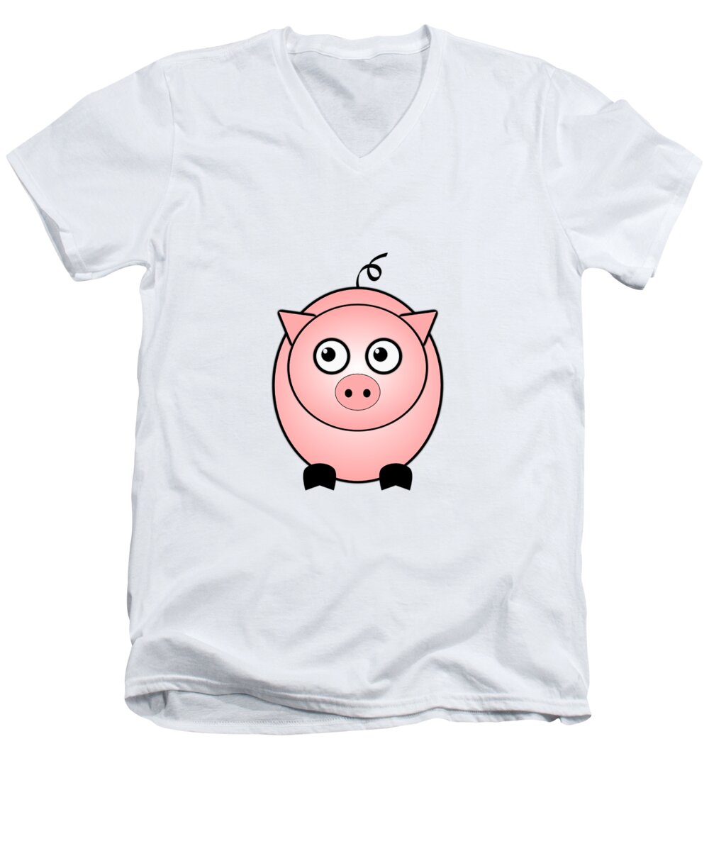 Pig Men's V-Neck T-Shirt featuring the digital art Piggy - Animals - Art for Kids by Anastasiya Malakhova