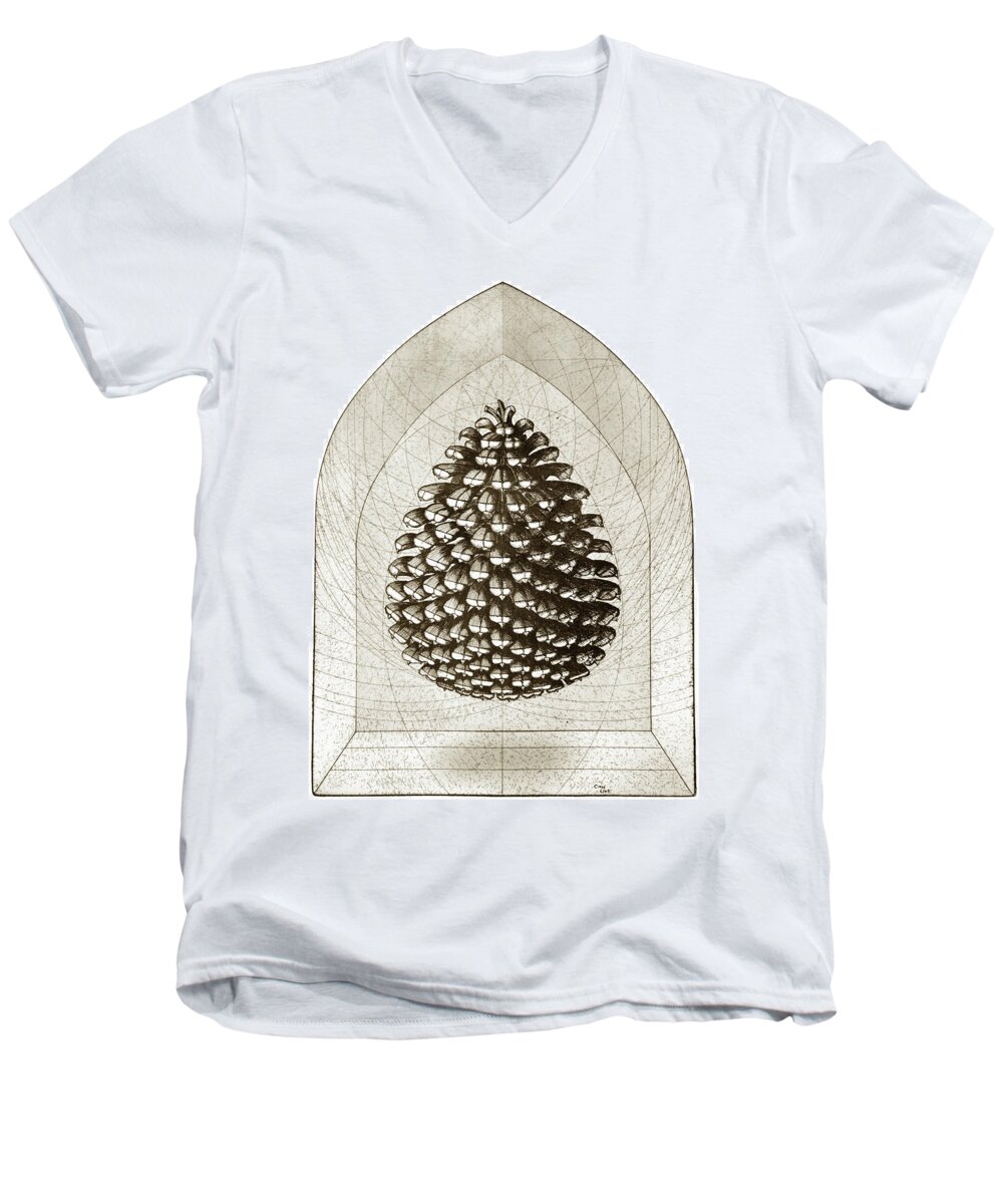 Charles Harden Men's V-Neck T-Shirt featuring the drawing Pine Cone by Charles Harden