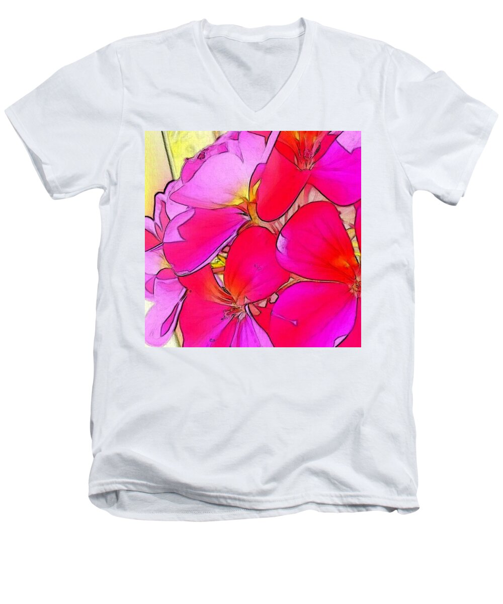 Flowers Men's V-Neck T-Shirt featuring the digital art Pink flower by Kumiko Izumi