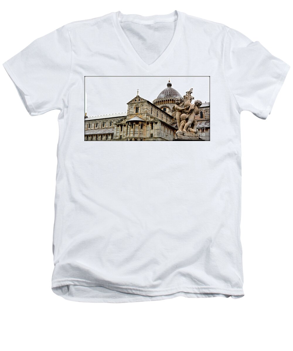 Pisa Men's V-Neck T-Shirt featuring the photograph Pisa Cherubs by Tatyana Searcy