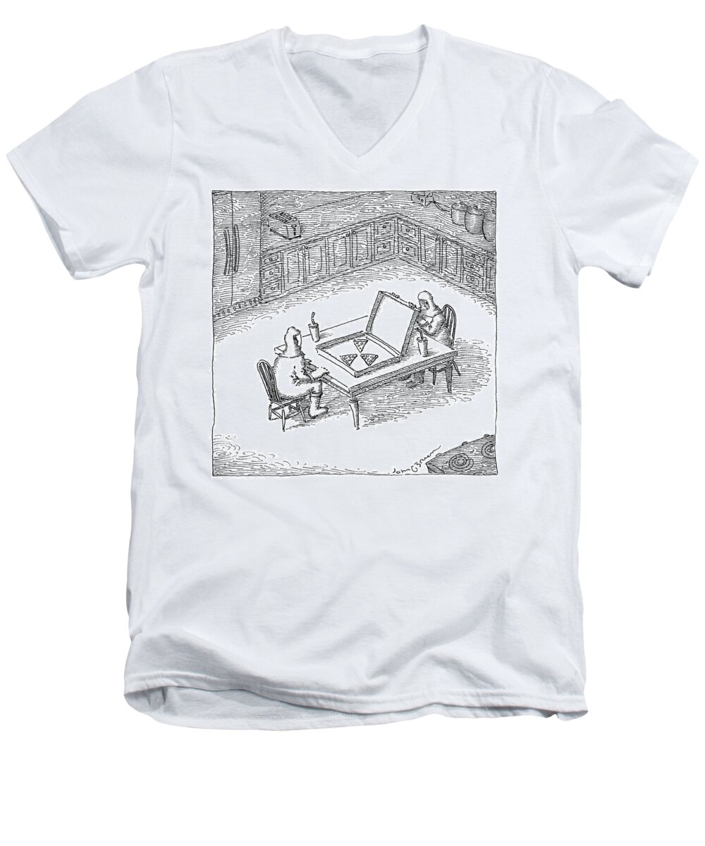 Hazard Men's V-Neck T-Shirt featuring the drawing Pizza Hazard by John O'Brien