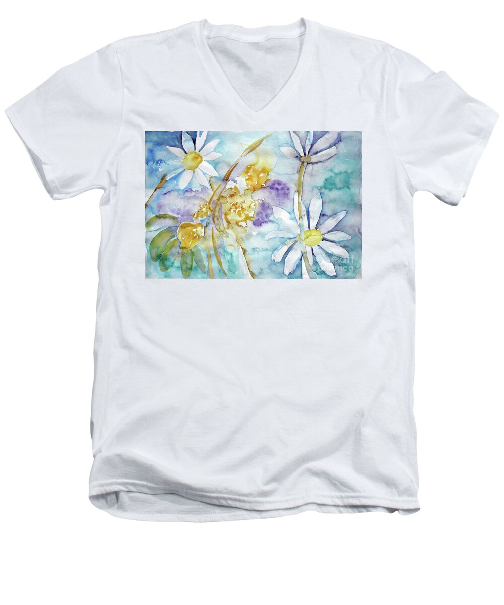  Flowers Men's V-Neck T-Shirt featuring the painting Playfulness by Jasna Dragun