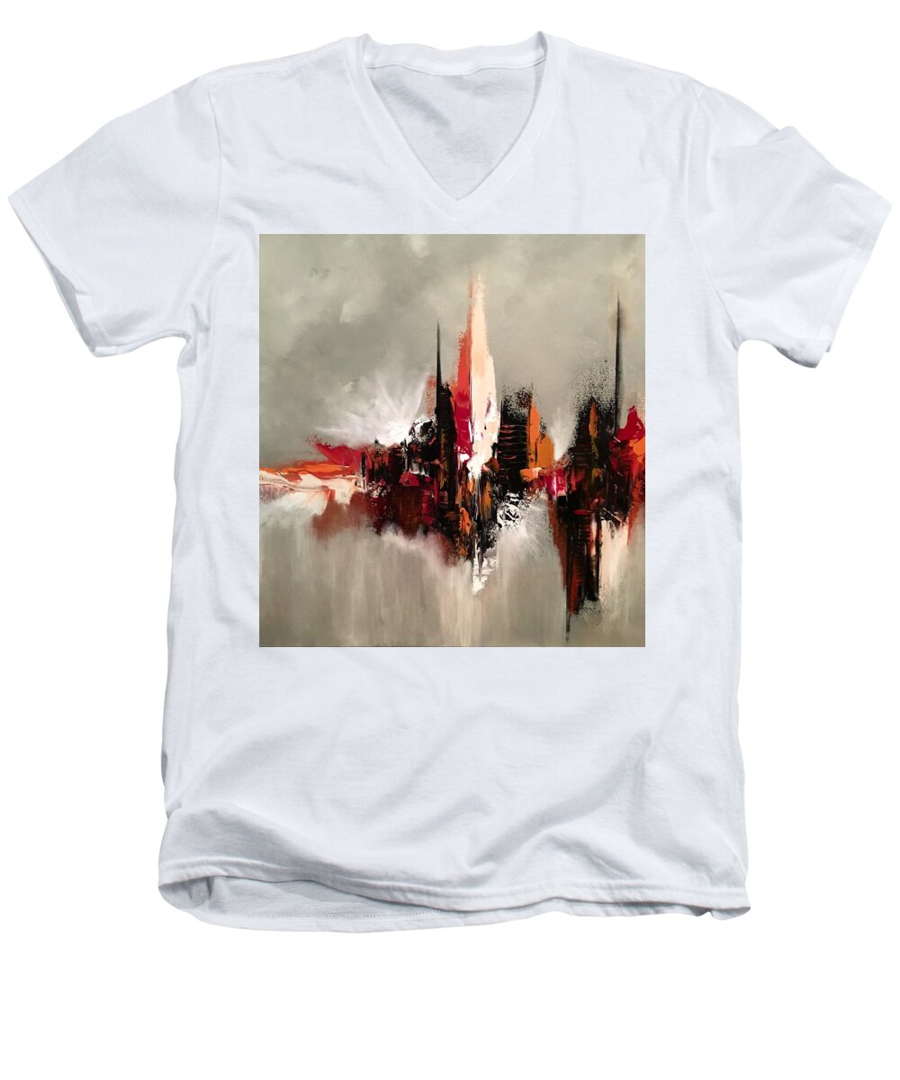 Abstract Men's V-Neck T-Shirt featuring the painting Point of Power by Soraya Silvestri