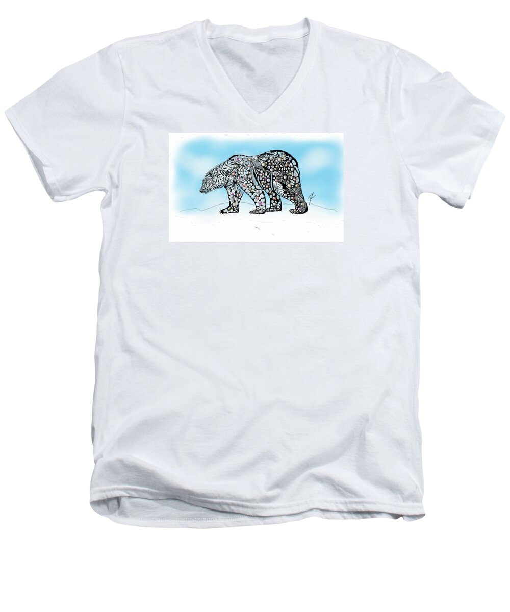 Doodle Men's V-Neck T-Shirt featuring the digital art Polar bear doodle by Darren Cannell