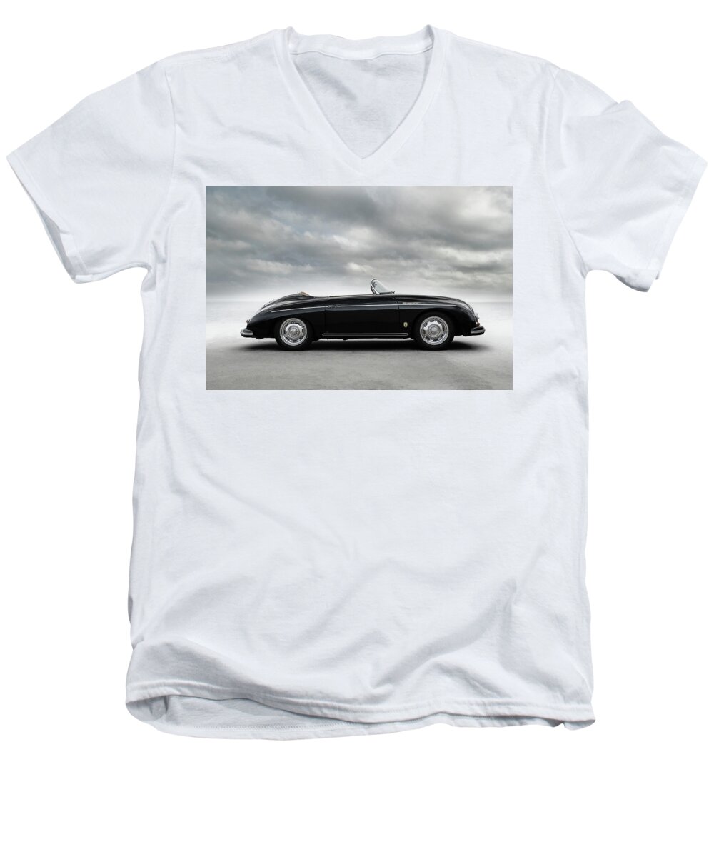 Black Men's V-Neck T-Shirt featuring the digital art Porsche 356 Speedster by Douglas Pittman