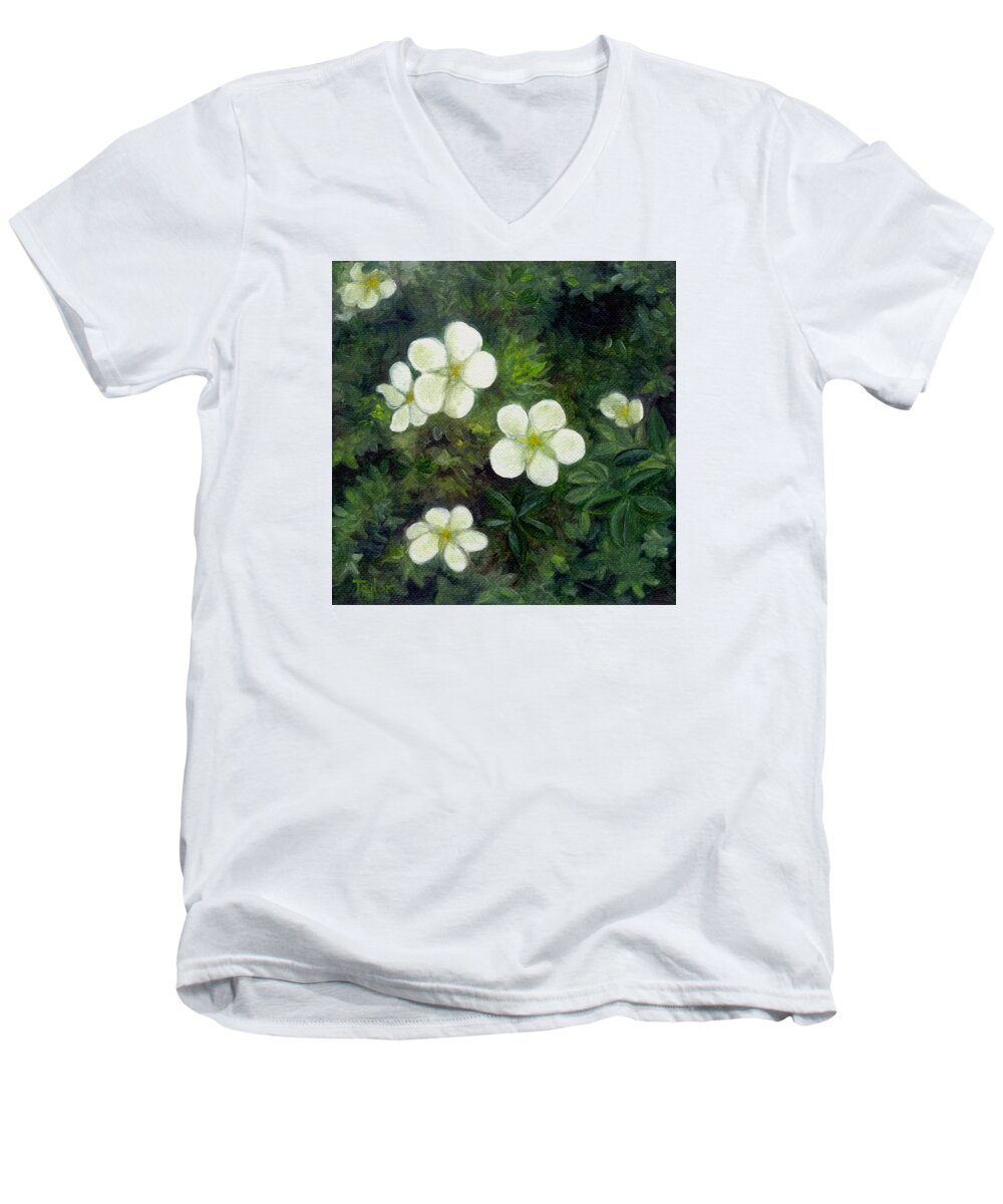 Flowers Men's V-Neck T-Shirt featuring the painting Potentilla by FT McKinstry