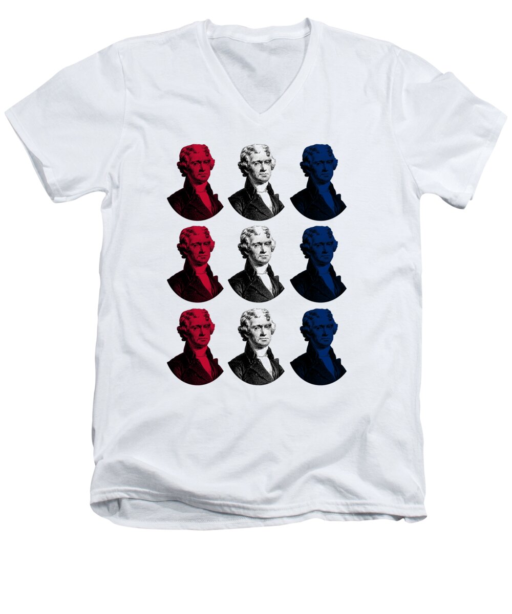 Thomas Jefferson Men's V-Neck T-Shirt featuring the digital art President Thomas Jefferson - Red, White, and Blue by War Is Hell Store