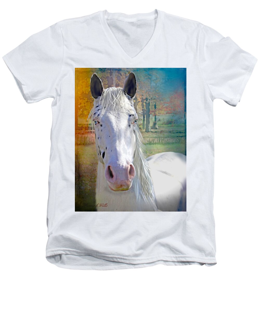 Rare Blue Eyed Horse Men's V-Neck T-Shirt featuring the photograph Pretty Eyes by Bonnie Willis