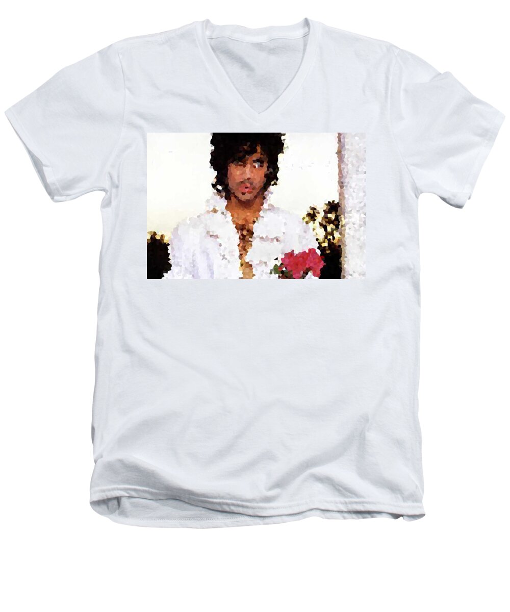  Men's V-Neck T-Shirt featuring the digital art Prince distorted by Val Oconnor