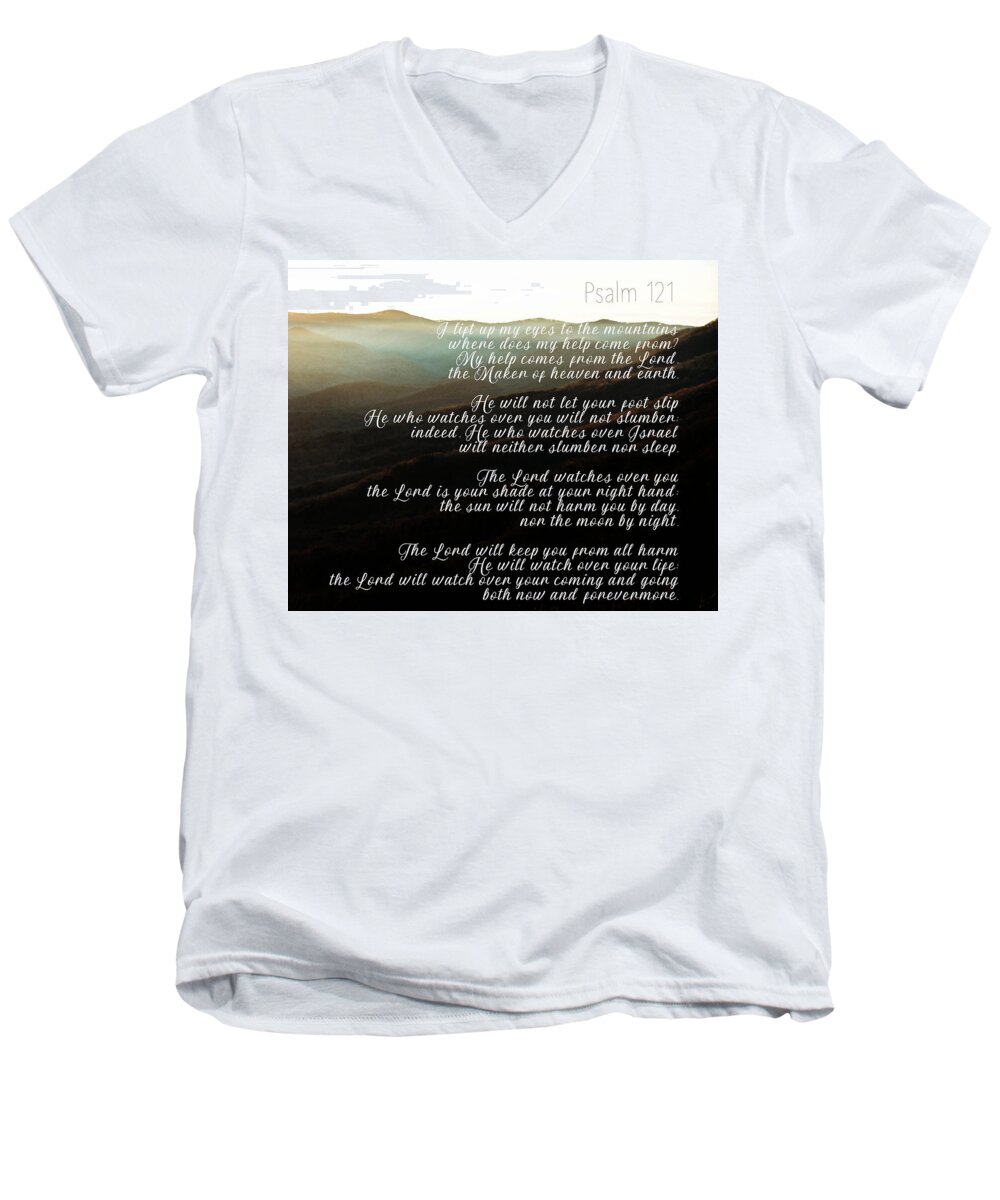 Psalm Men's V-Neck T-Shirt featuring the photograph Psalm 121 by Andrea Anderegg