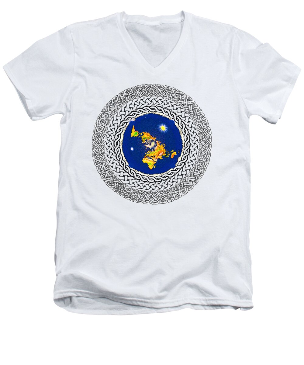 Flat Earth Men's V-Neck T-Shirt featuring the painting Psalm 37 Flat Earth by Hidden Mountain