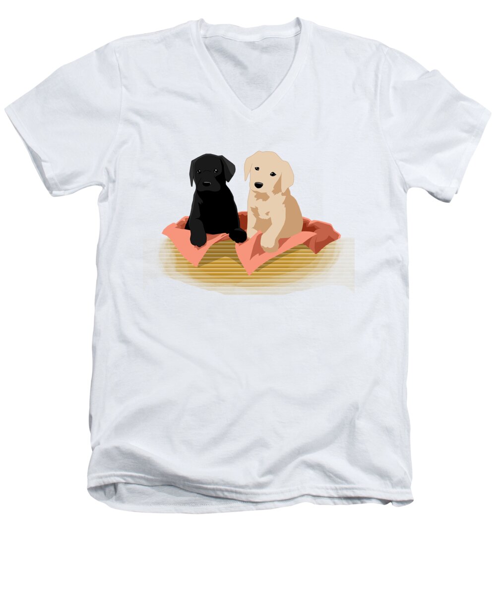 Puppies Men's V-Neck T-Shirt featuring the digital art Puppy Basket by Alice Chen