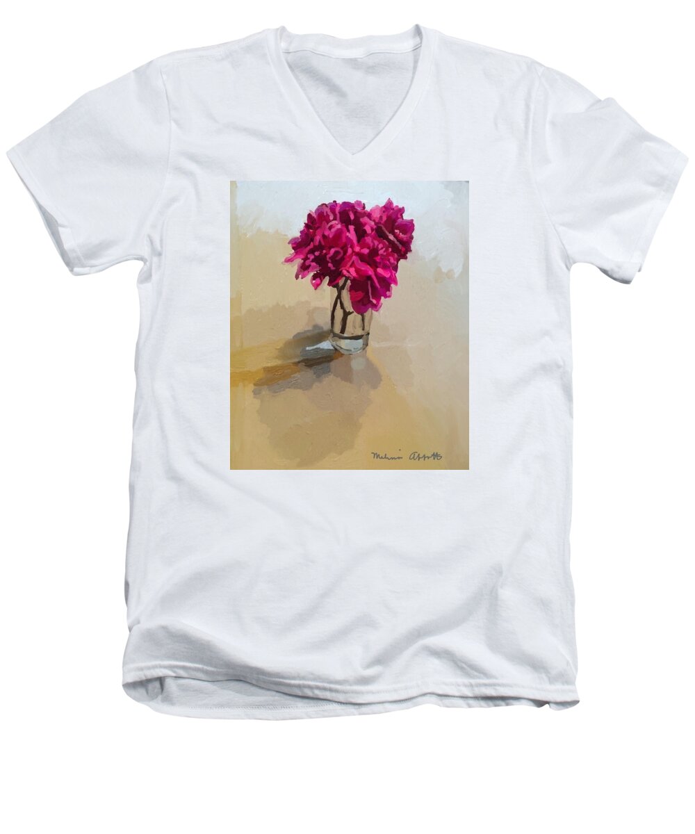 Still Life Men's V-Neck T-Shirt featuring the photograph Purple Dahlias by Melissa Abbott