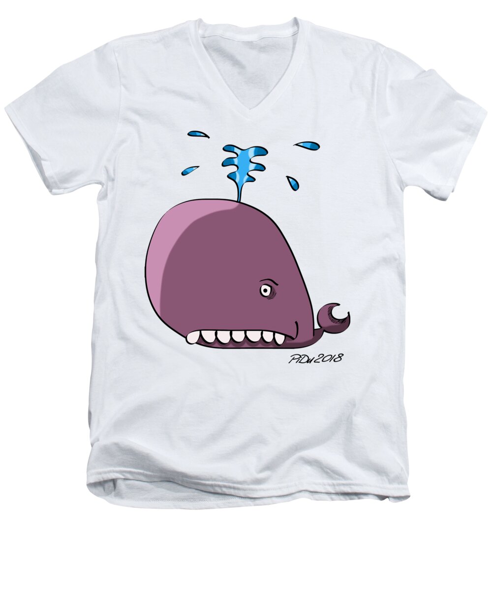 Purple Men's V-Neck T-Shirt featuring the digital art Purple Whale by Piotr Dulski