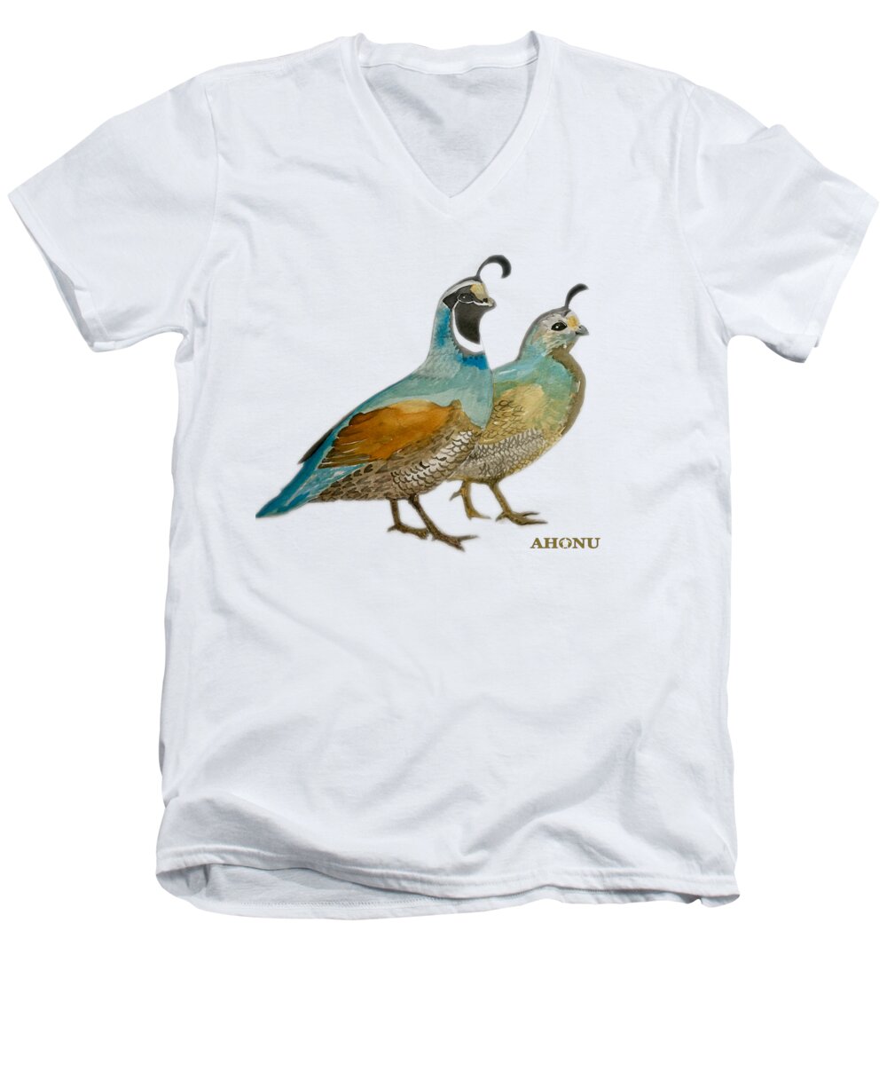Quail Men's V-Neck T-Shirt featuring the painting Quail Pair by AHONU Aingeal Rose