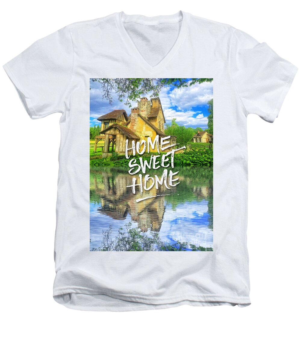 Queen Men's V-Neck T-Shirt featuring the photograph Queen Marie-Antoinette Hamlet Cottage Versailles Paris France by Beverly Claire Kaiya