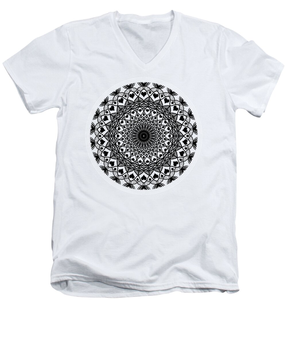 Mandala Men's V-Neck T-Shirt featuring the digital art Queen of Hearts King of Diamonds Mandala by Becky Herrera