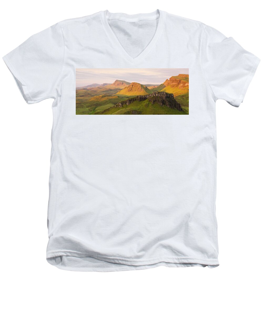 Isle Of Skye Men's V-Neck T-Shirt featuring the photograph Quiraing Panorama by Stephen Taylor