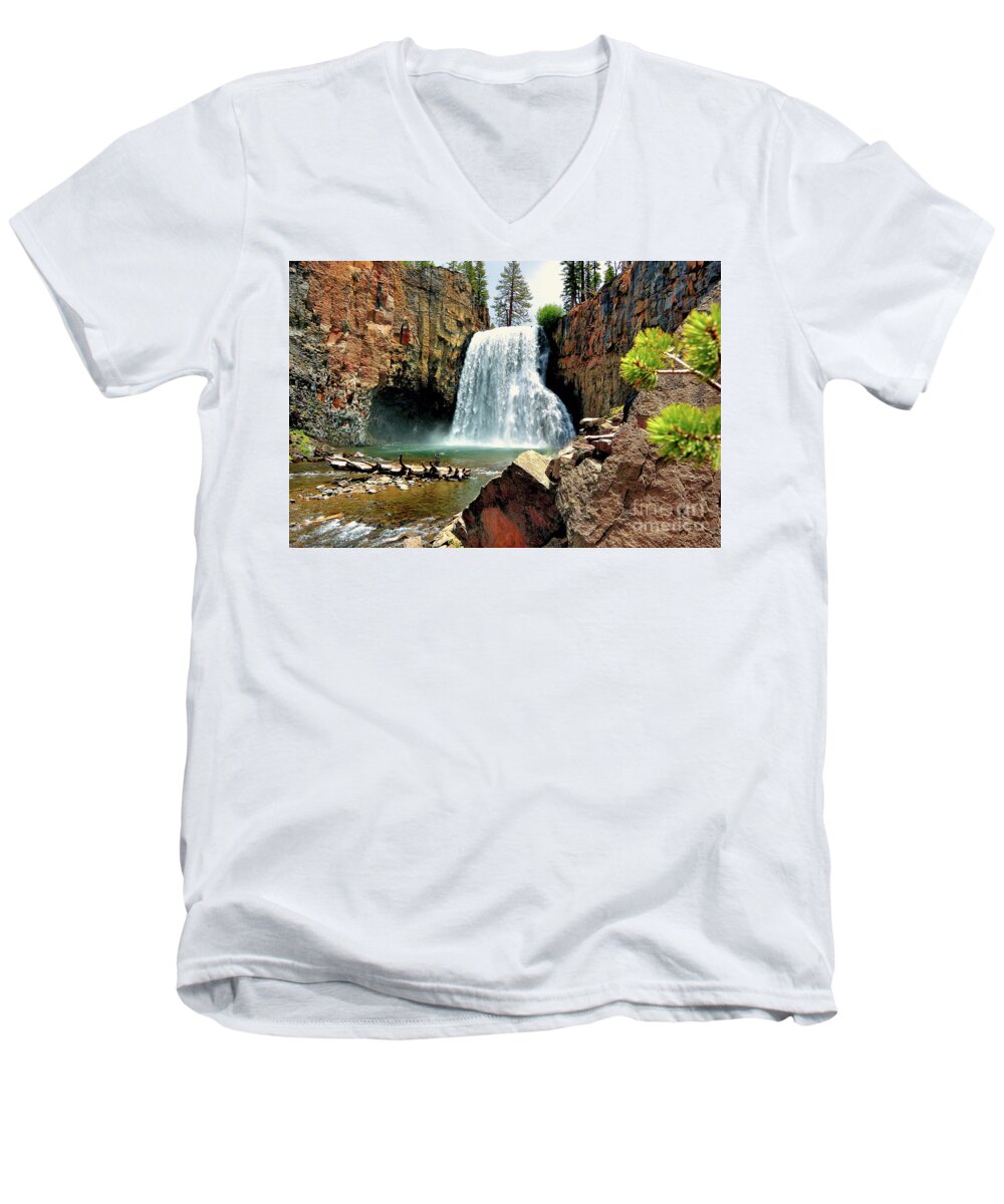 California Men's V-Neck T-Shirt featuring the photograph Rainbow Falls 15 by Joe Lach