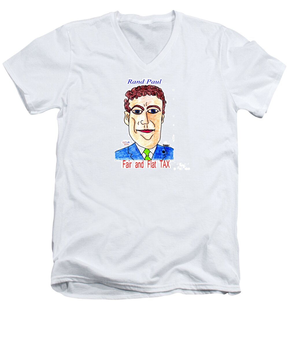 Rand Men's V-Neck T-Shirt featuring the painting Rand Paul for President by James and Donna Daugherty