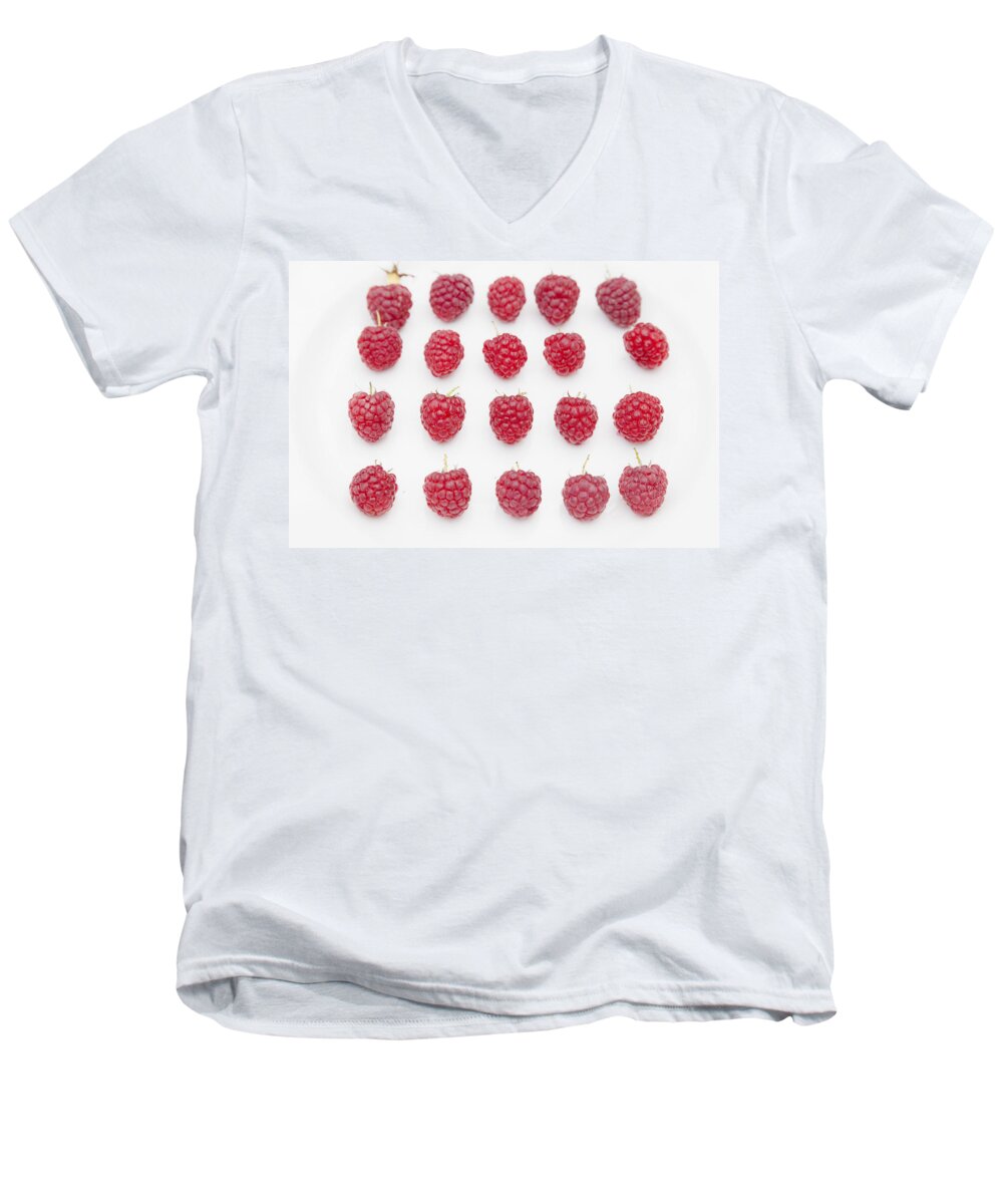 Fruits Men's V-Neck T-Shirt featuring the photograph Raspberry by Maj Seda