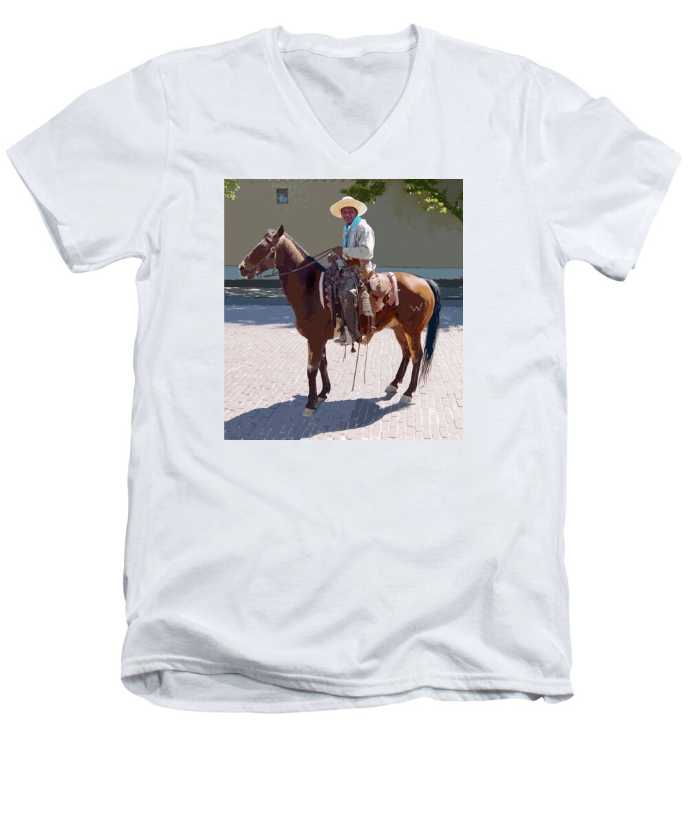 Cowboy Men's V-Neck T-Shirt featuring the digital art Real Cowboy by John Dyess