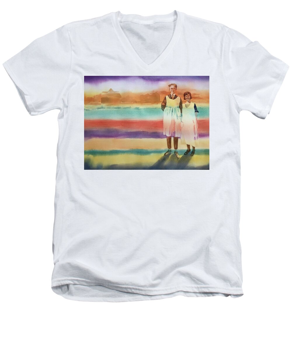  Men's V-Neck T-Shirt featuring the painting Real Men Wear Aprons by Tara Moorman