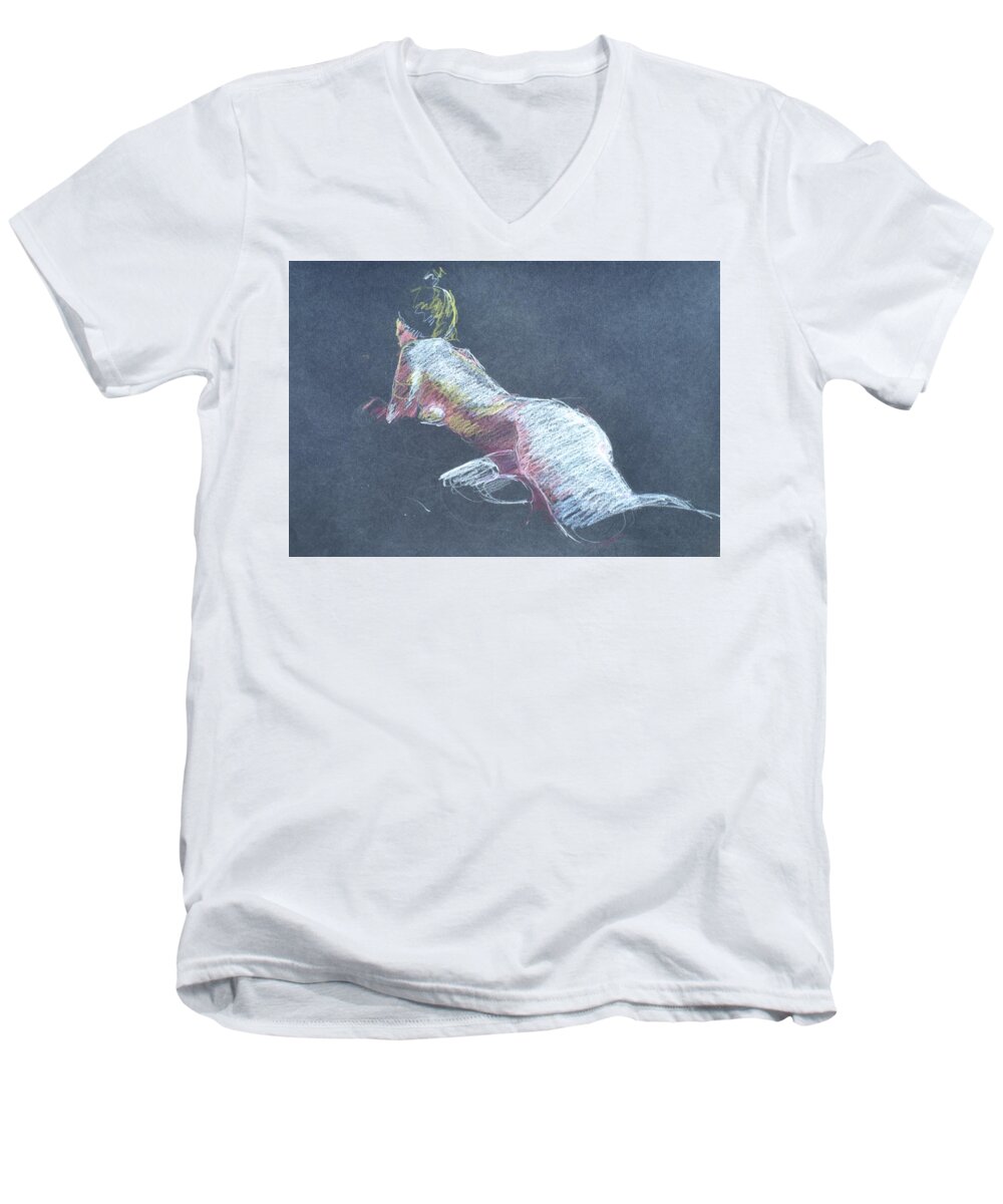 Full Body Men's V-Neck T-Shirt featuring the painting Reclining Study 4 by Barbara Pease