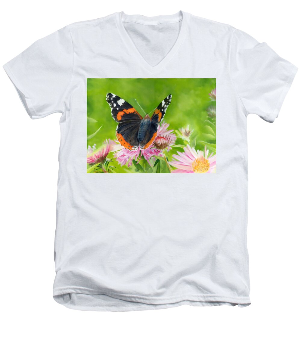 Red Admiral Men's V-Neck T-Shirt featuring the painting Red Admiral by John Neeve
