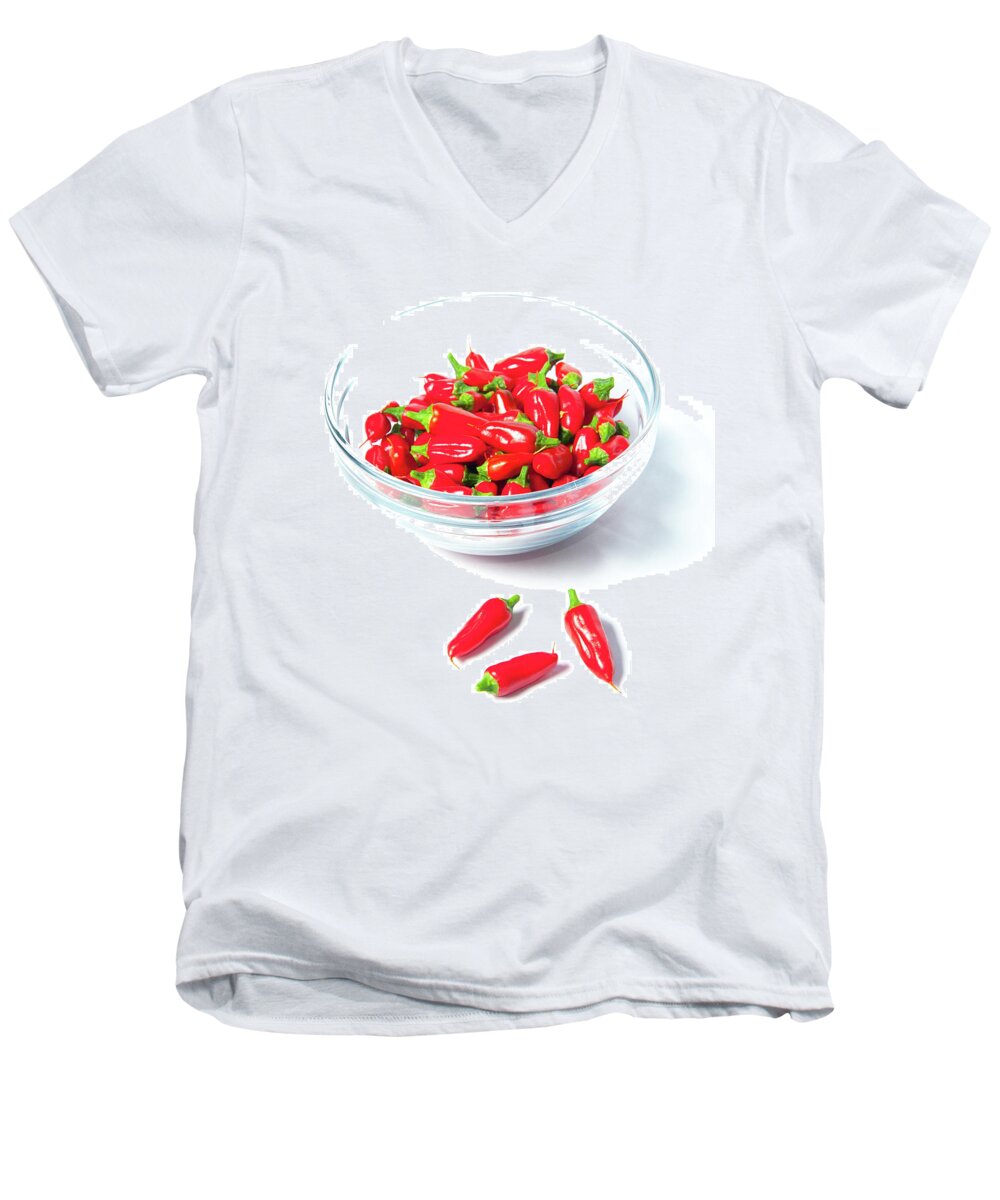Red Chillies Men's V-Neck T-Shirt featuring the photograph Red Chillies in a Bowl ii by Helen Jackson