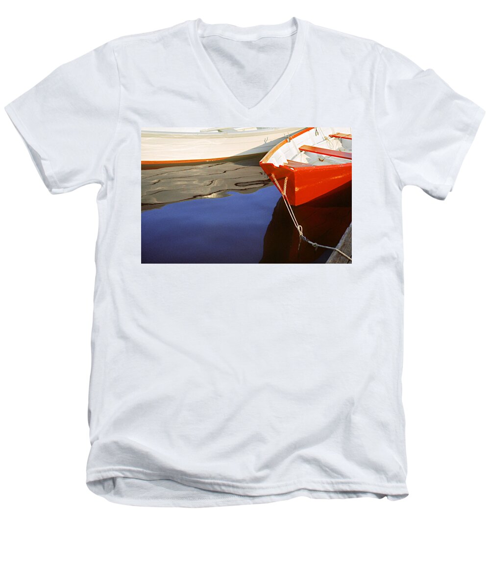 Dory Men's V-Neck T-Shirt featuring the photograph Red Dory Photo by Peter J Sucy