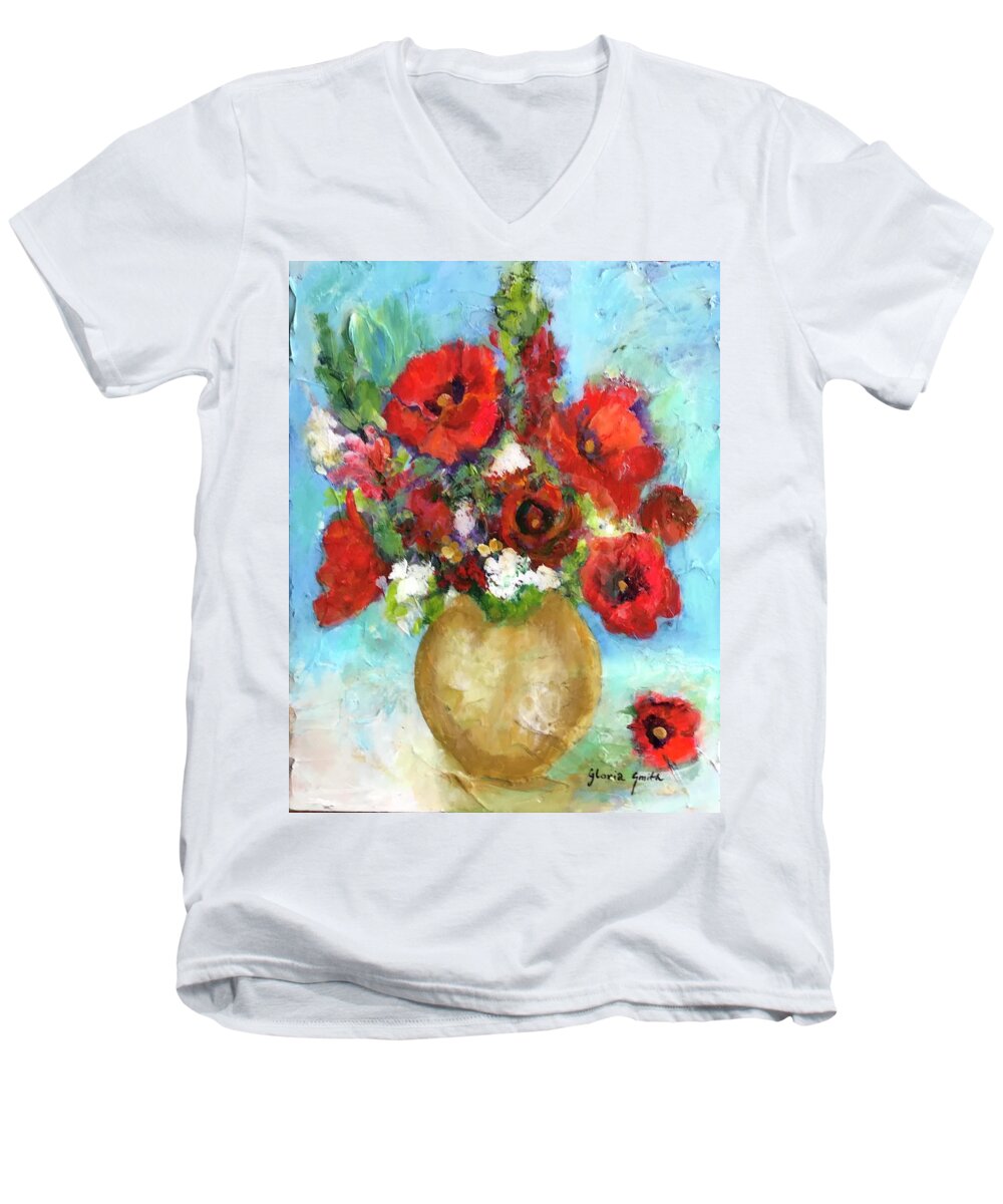 Flowers Men's V-Neck T-Shirt featuring the painting Red Poppies by Gloria Smith