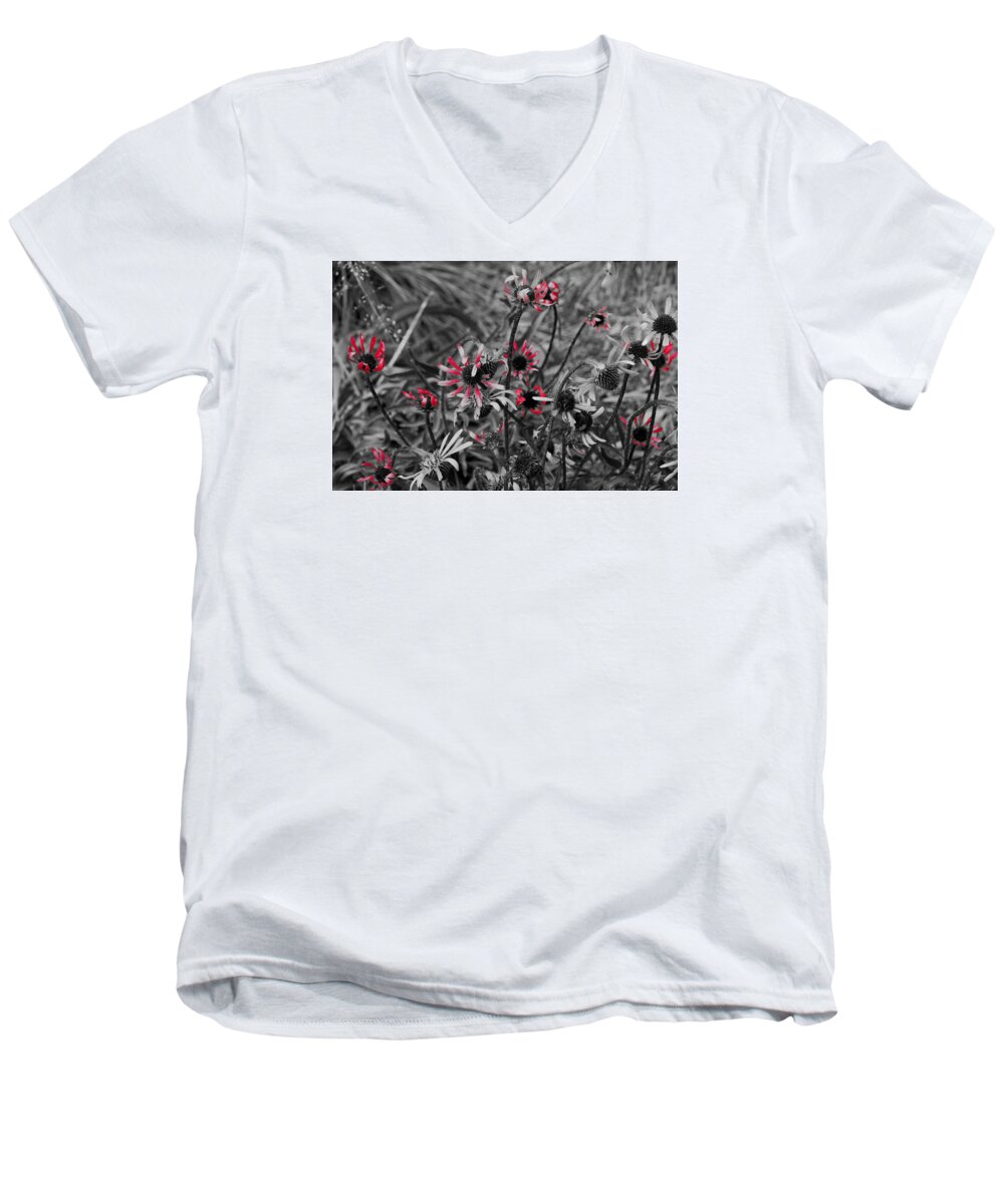 Fall Men's V-Neck T-Shirt featuring the photograph Red Streaks by Deborah Crew-Johnson