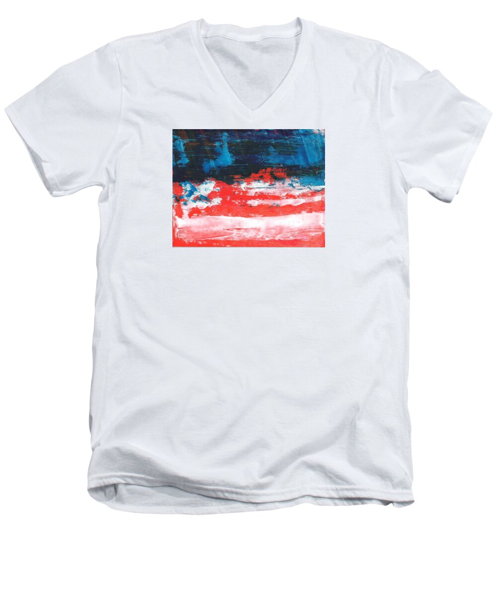 Patriotic Men's V-Neck T-Shirt featuring the painting Red White Blue Scene by Corinne Carroll