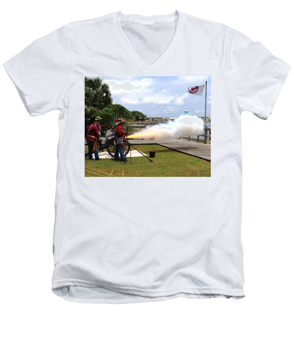 Pirate Men's V-Neck T-Shirt featuring the photograph Reed's Raiders Respond by Larry Beat