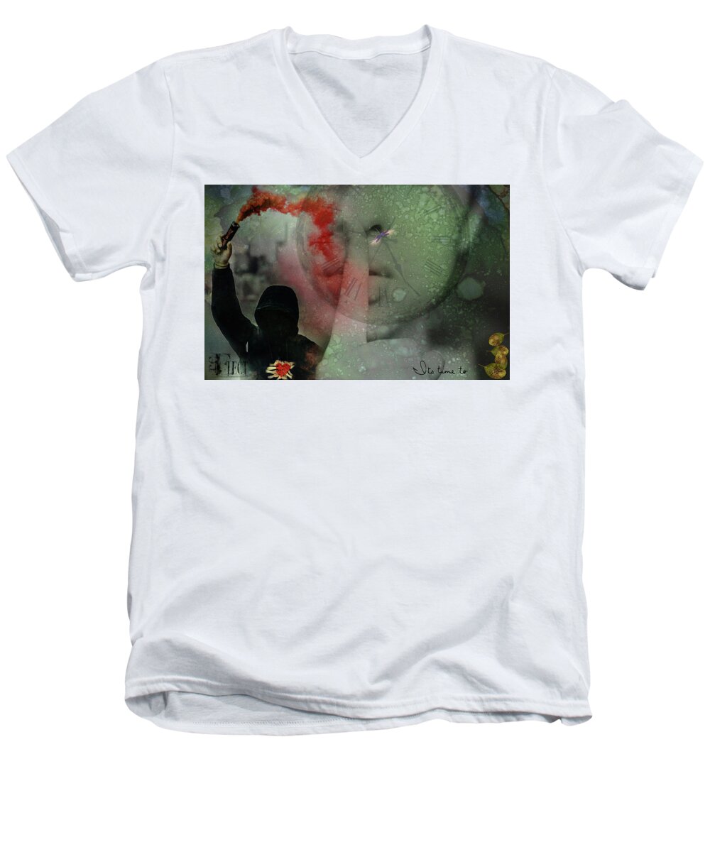 Woman Men's V-Neck T-Shirt featuring the painting Reevolution by Ricardo Dominguez