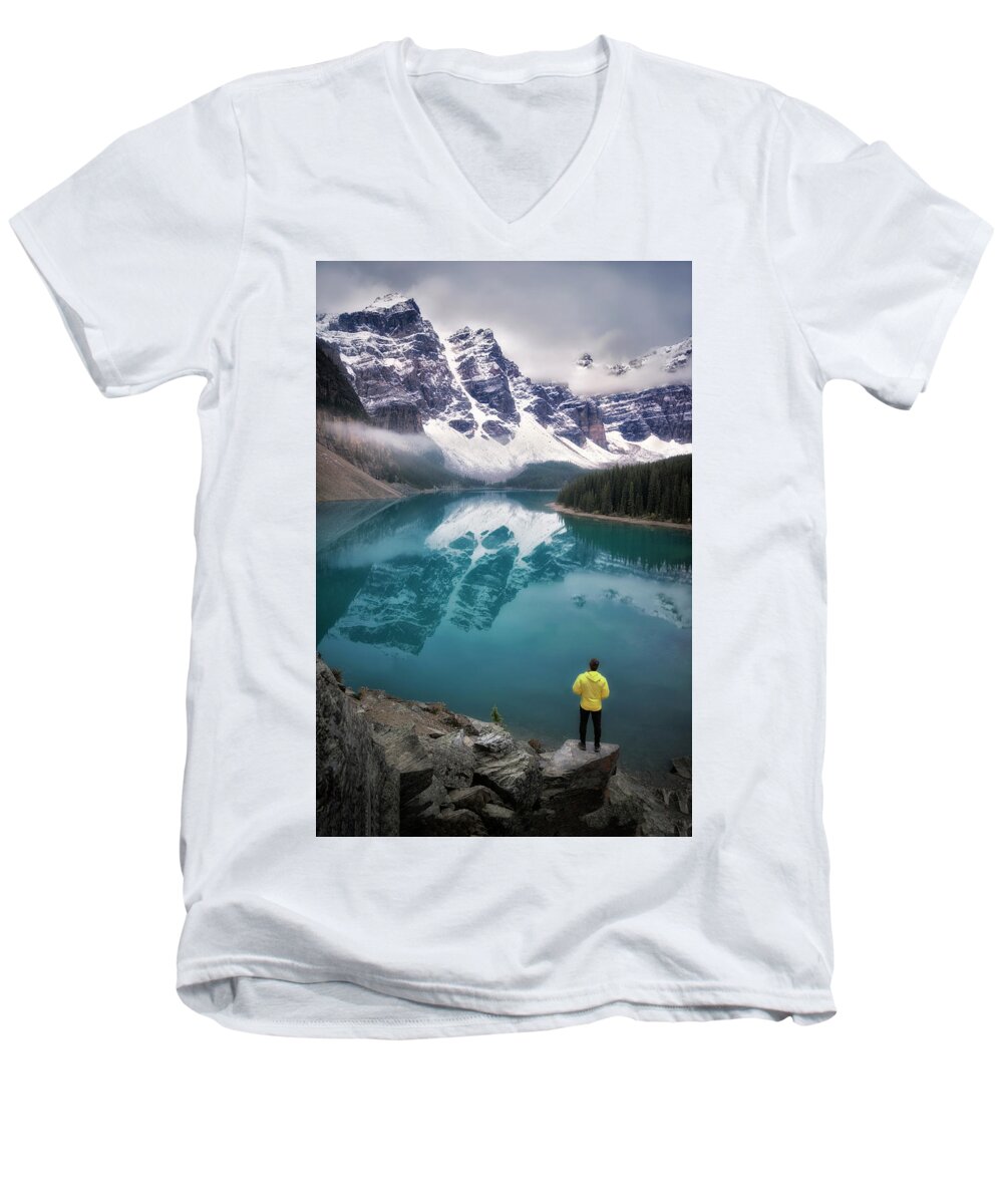 Alberta Men's V-Neck T-Shirt featuring the photograph Reflecting on Reflections by Nicki Frates