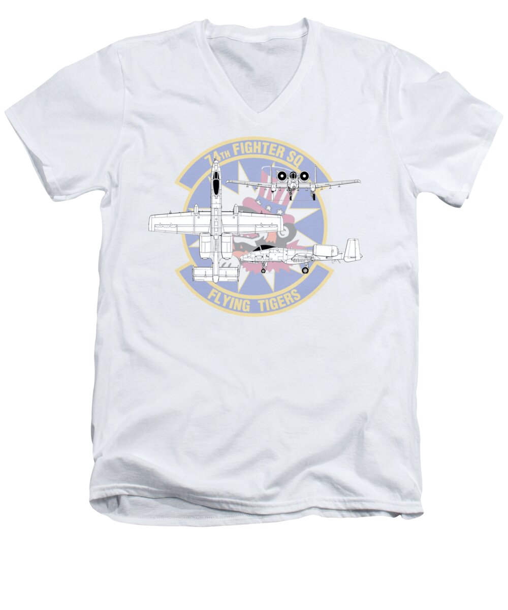 Republic Men's V-Neck T-Shirt featuring the digital art Republic A-10 Thunderbolt II by Arthur Eggers