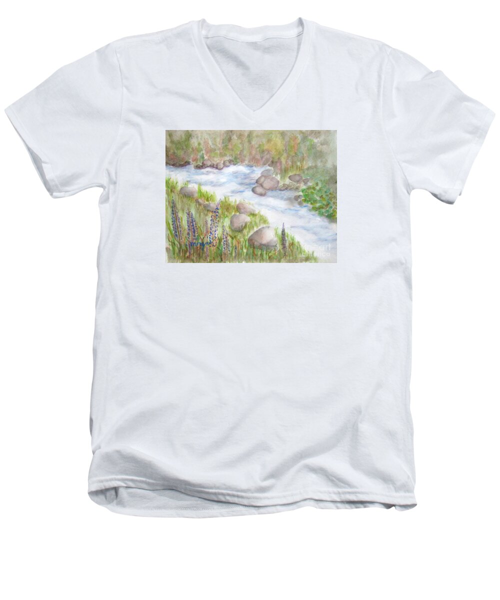 Water Men's V-Neck T-Shirt featuring the painting Rest By My Waters by Laurie Morgan