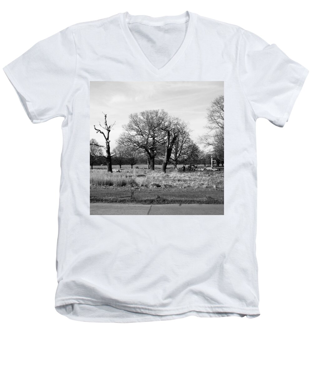 London Men's V-Neck T-Shirt featuring the photograph Richmond Park in London by Joshua Miranda