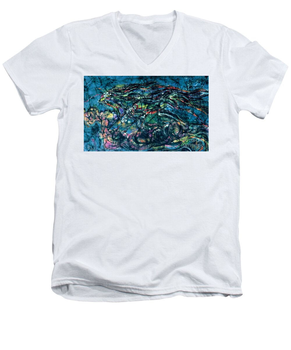 Abstract Men's V-Neck T-Shirt featuring the tapestry - textile Ride the Wind by Carol Law Conklin