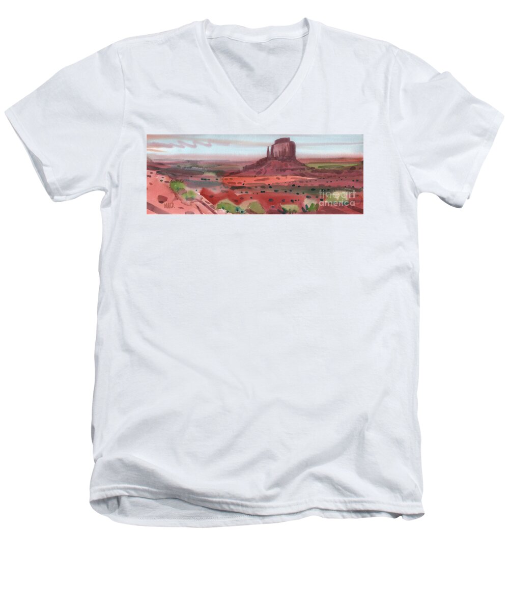 Right Mitten Men's V-Neck T-Shirt featuring the painting Right Mitten Panorama by Donald Maier