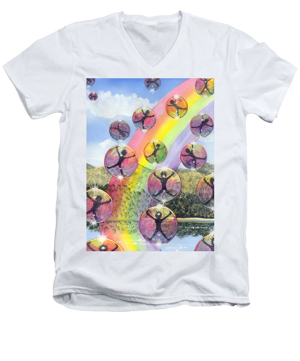Bubbles Men's V-Neck T-Shirt featuring the painting Rising above it all by Catherine G McElroy