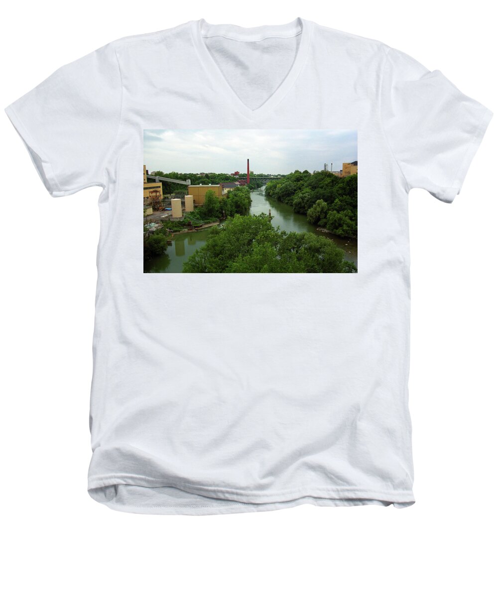 America Men's V-Neck T-Shirt featuring the photograph Rochester, NY - Genesee River 2005 by Frank Romeo