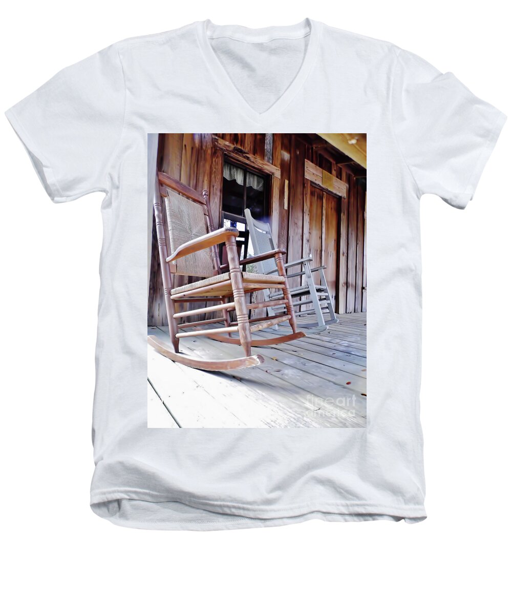 Porch Men's V-Neck T-Shirt featuring the photograph Rocking On The Front Porch by D Hackett