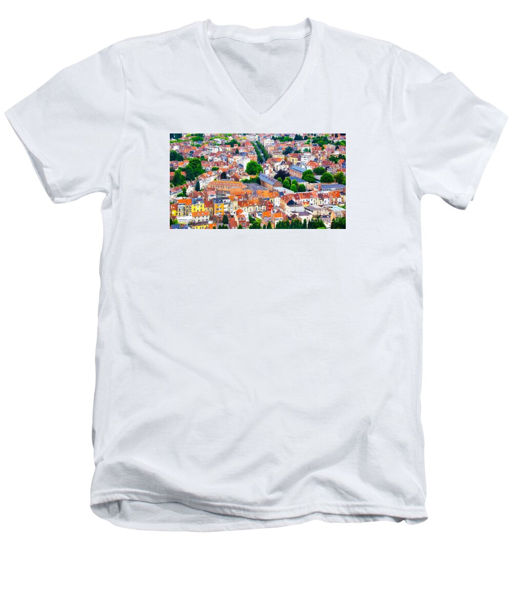 Houses Men's V-Neck T-Shirt featuring the photograph Rooftops by Pravine Chester