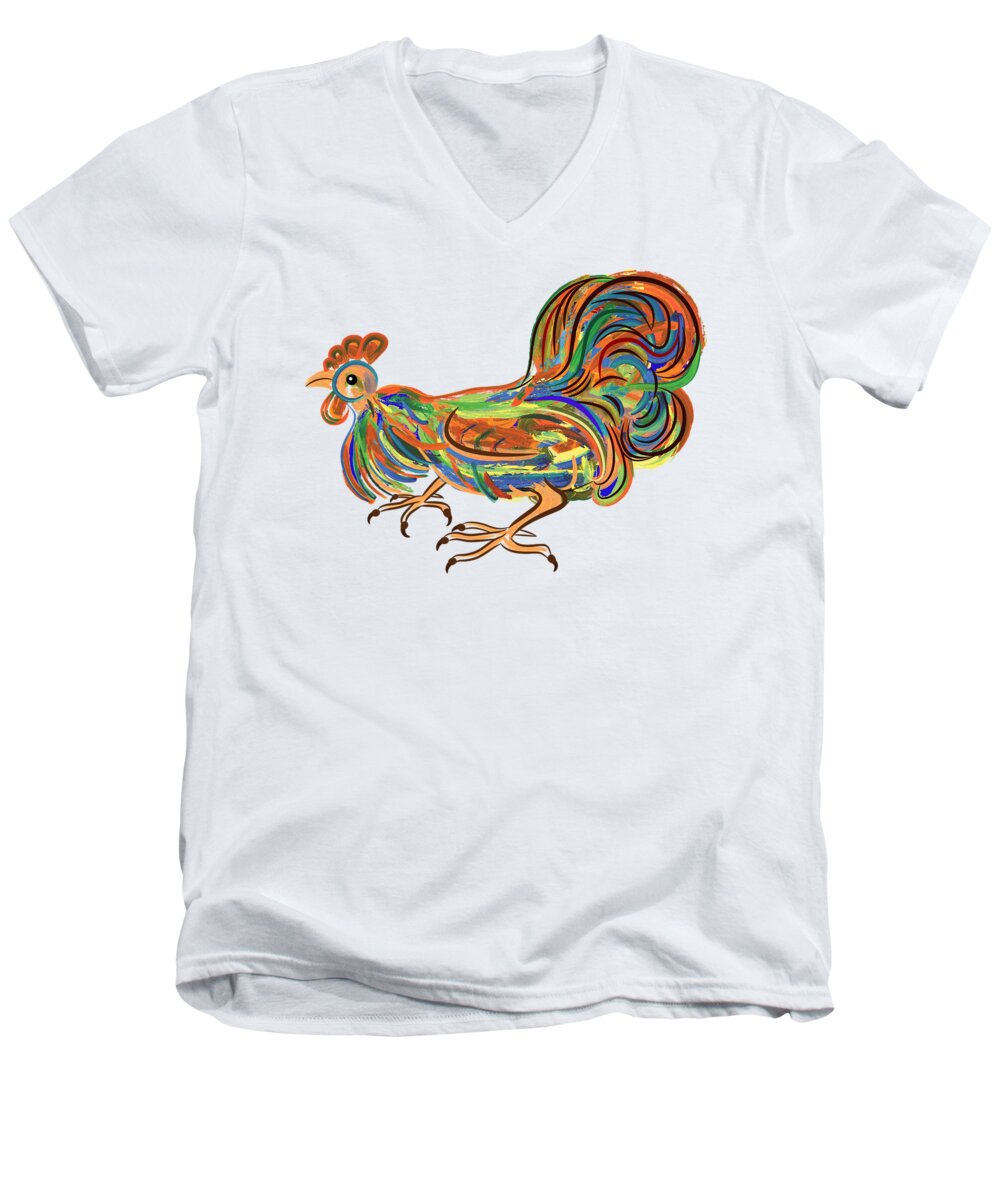 Rooster Men's V-Neck T-Shirt featuring the digital art Rooster- symbol of Chinese New Year by Michal Boubin