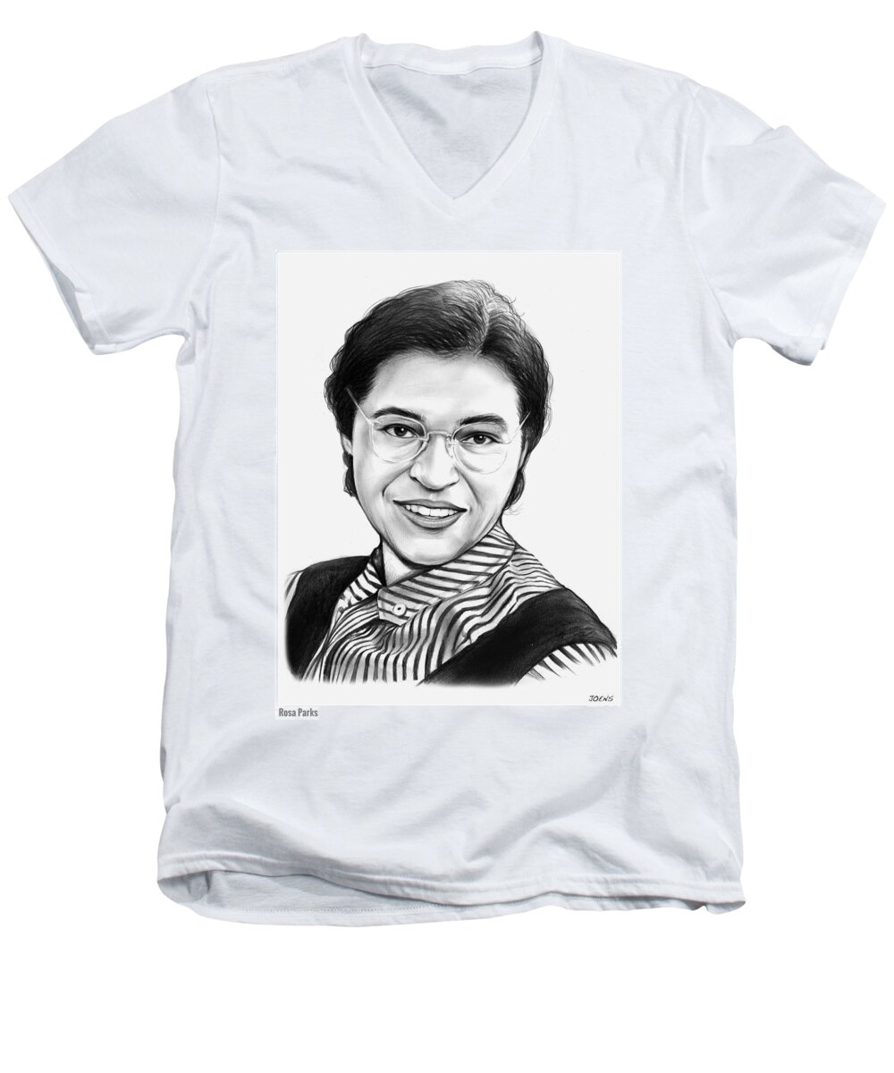 Rosa Parks Men's V-Neck T-Shirt featuring the drawing Rosa Parks by Greg Joens