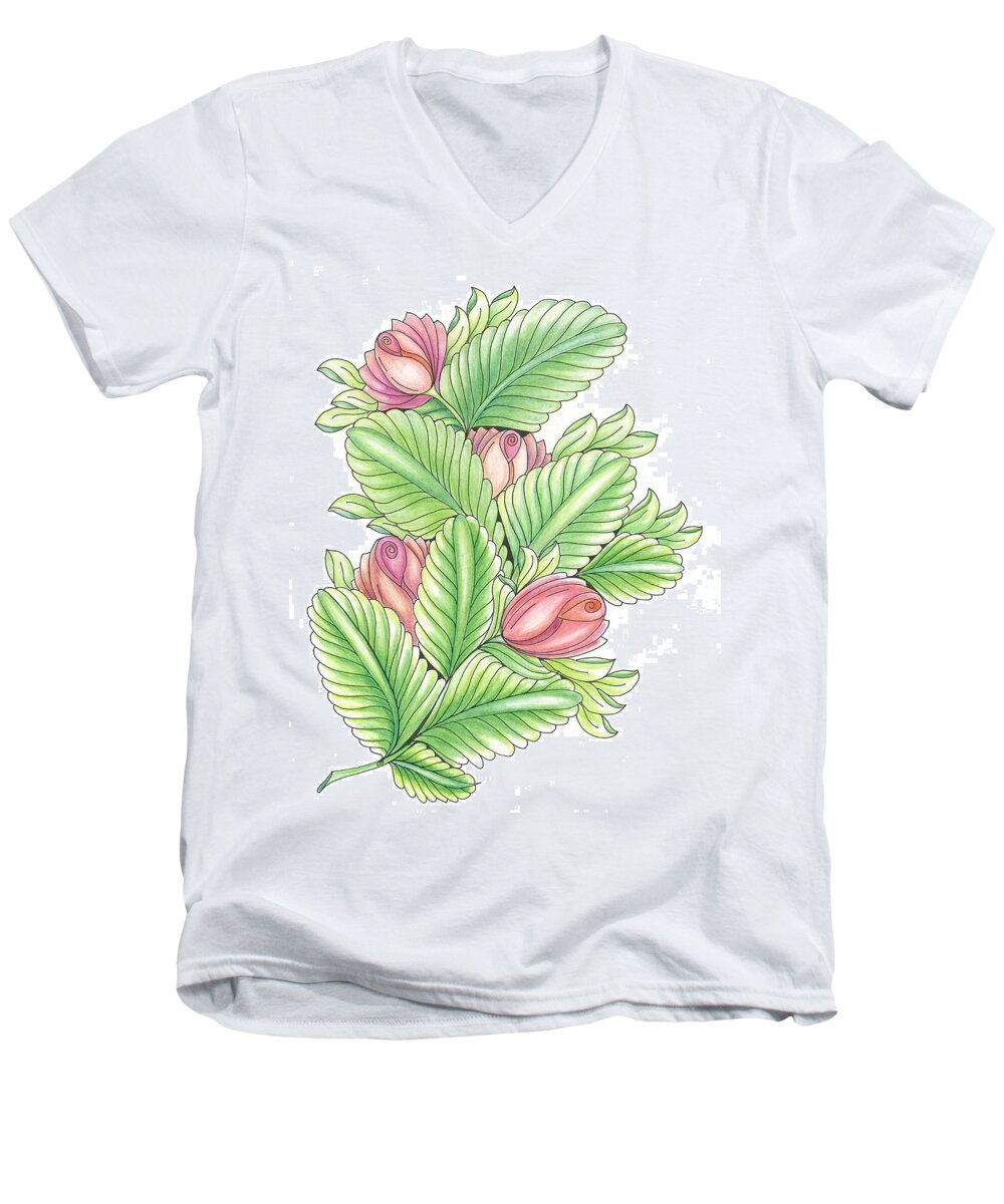 Plume Men's V-Neck T-Shirt featuring the drawing Roses by Alexandra Louie