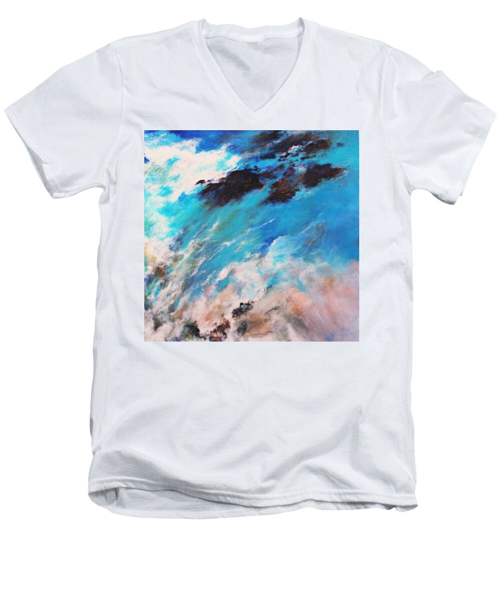 Stream Men's V-Neck T-Shirt featuring the painting Rushing Water by M Diane Bonaparte